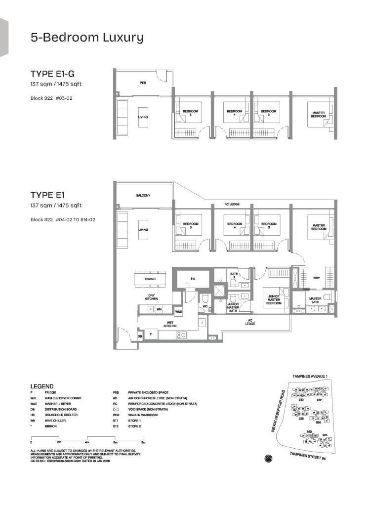 Type E1, E1-G (5b+HS, 1475sqft)
